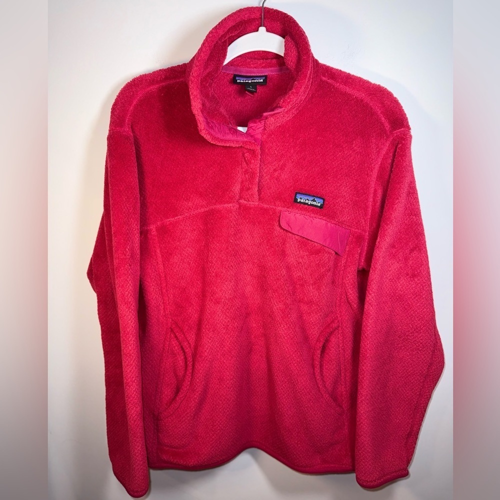 Patagonia Women's Vibrant Red half button up Fleece Collared Pullover size Large